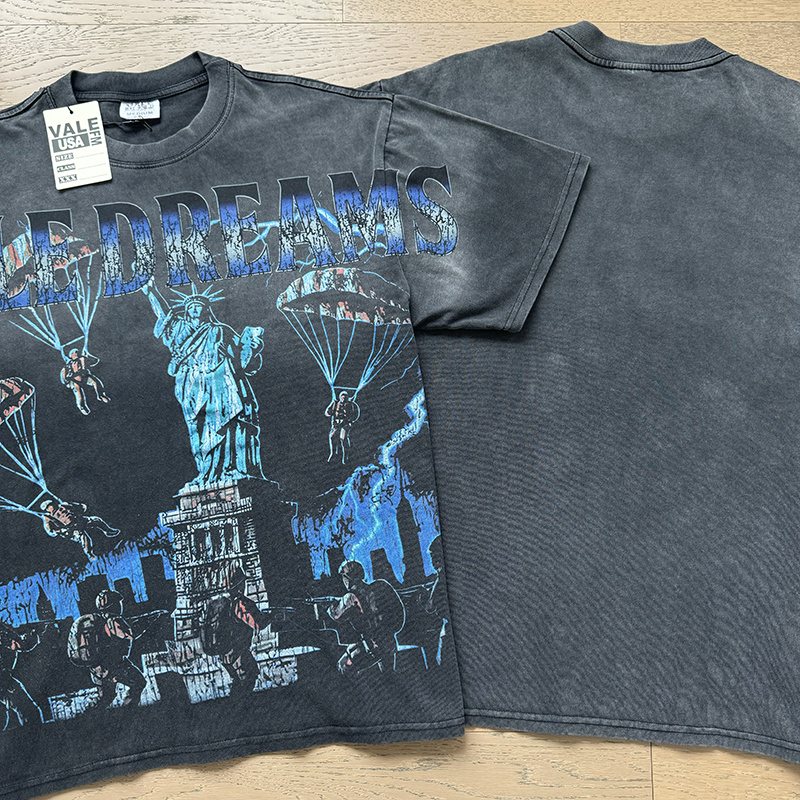 VALE USA Washed Black Graphic T-Shirt