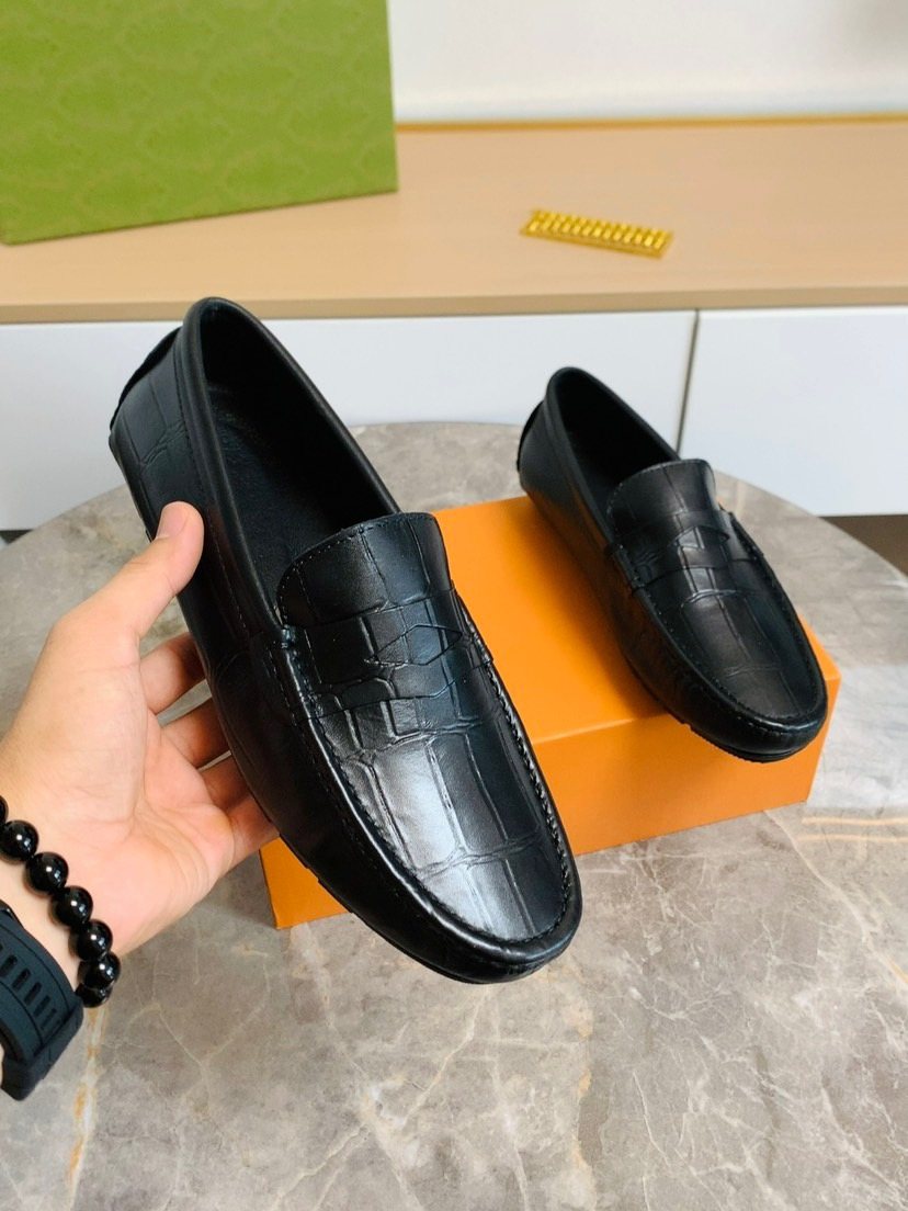 Louis Vuitton Black Leather Slip-On Loafers